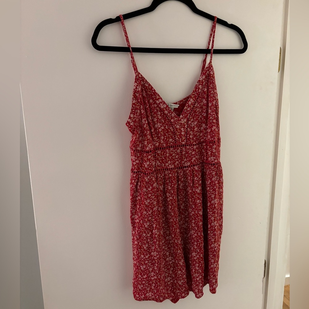 Red floral sundress romper